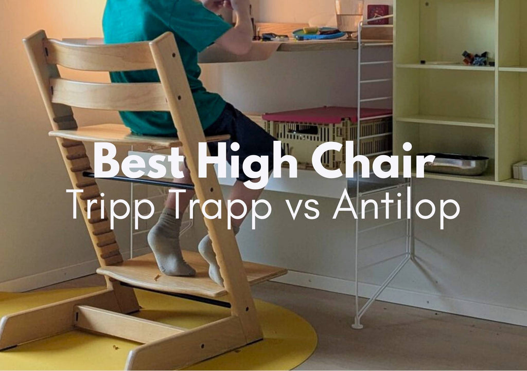 Stokke Tripp Trapp used as a desk chair in a child's bedroom with a yellow Studio Huske roam mat
