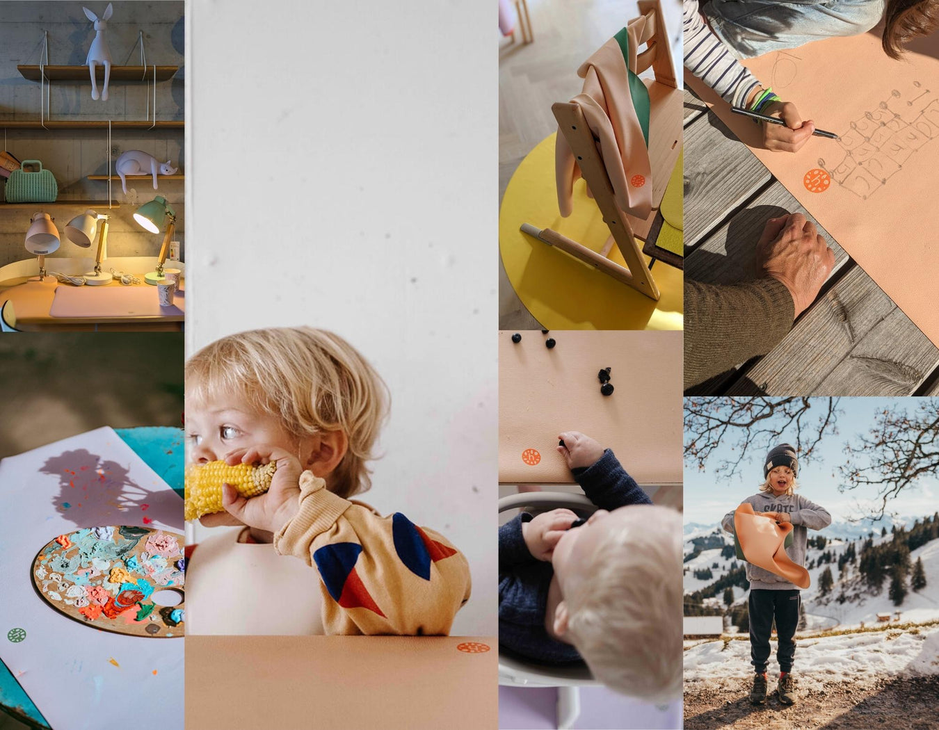 Child standing by a stream holding a portable baby changing mat while exploring nature.
