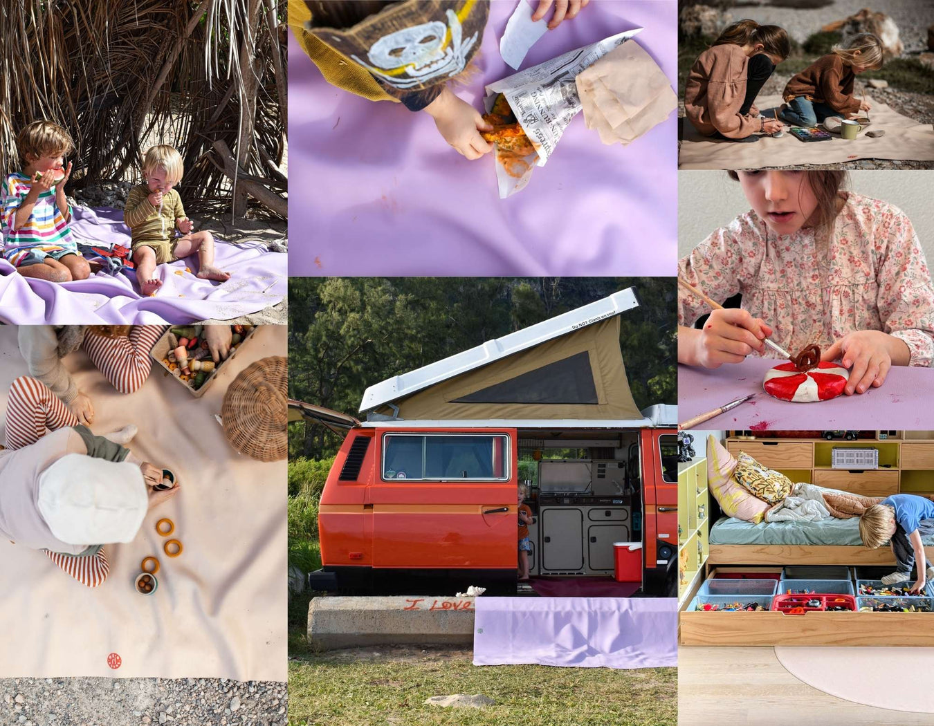 Children playing on large waterproof picnic mats while engaging with colorful toys.