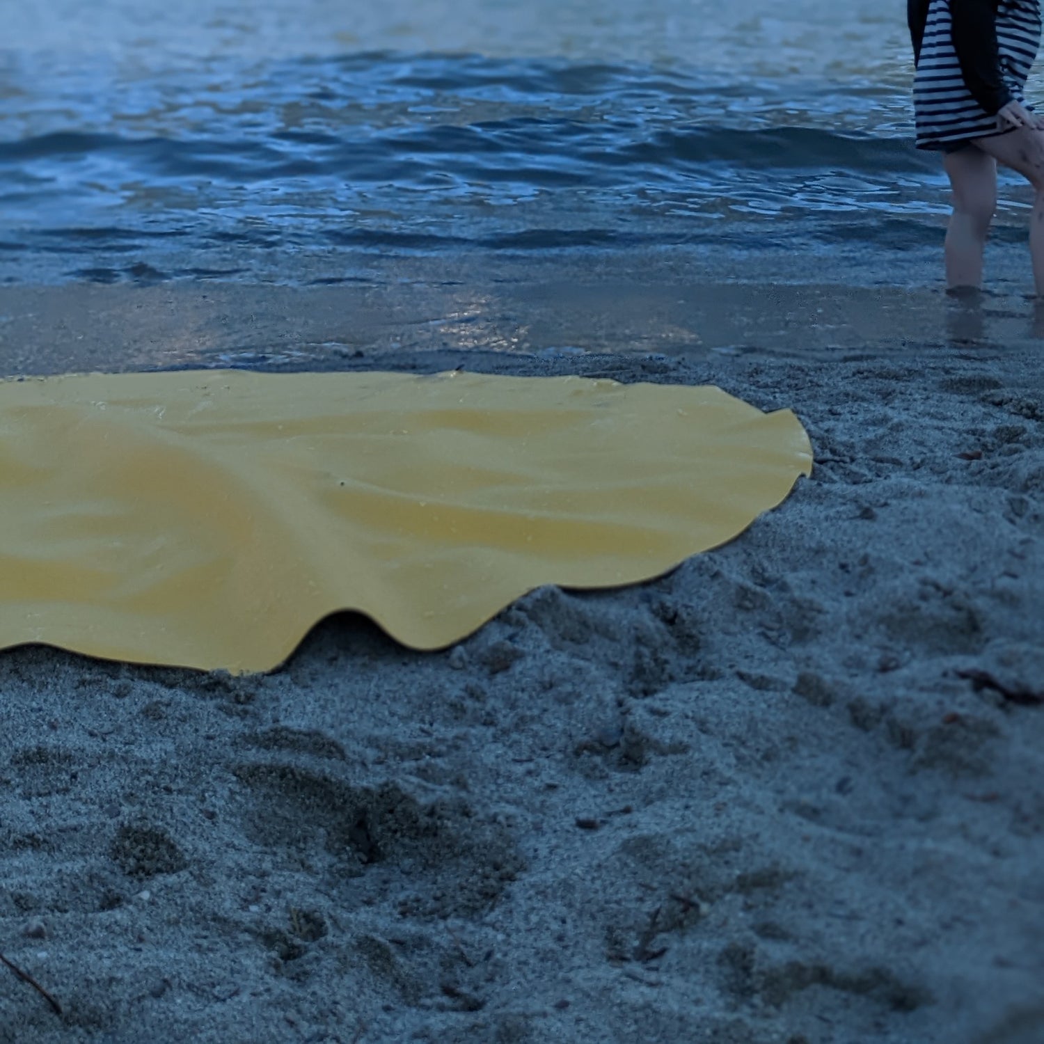 Explore Yellow/Mocca large round silicone play mat, yellow round mat lake shore wading child