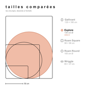Comparatif des tailles de tous les tapis en silicone Studio Huske, à l'échelle, avec le Explore en évidence
