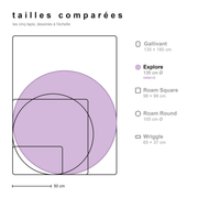 Comparatif des tailles de tous les tapis en silicone Studio Huske, à l'échelle, avec le Explore en évidence