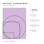 Comparatif des tailles de tous les tapis en silicone Studio Huske, à l'échelle, avec le Gallivant en évidence