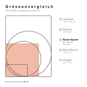 Grössenvergleich aller Studio Huske Silikonmatten, massstabsgetreu, mit hervorgehobener Roam Square