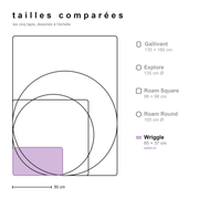 Comparatif des tailles de tous les tapis en silicone Studio Huske, à l'échelle, avec le Wriggle en évidence