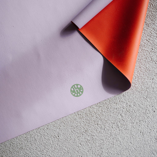 Explore large round silicone play mat in Lilac/Red, real silicone leather texture with the reversible second colour