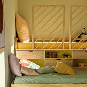 Ikea Kura bed hack DIY plans showcasing a transformed bunk bed with colorful cushions and playful decor.