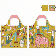 Limited edition LOQI tote bag, huske x Clara San Millán, featuring colorful illustrations on both sides.