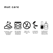Mat care instructions for waterproof silicone leather changing mat, featuring icons and tips for maintenance.
